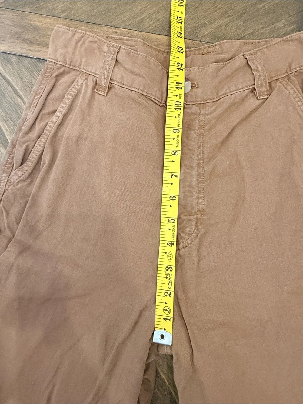 Zara Wide Leg Utility Front Knee Pocket Pant Tan Size XS 30.5” Linen-Blend